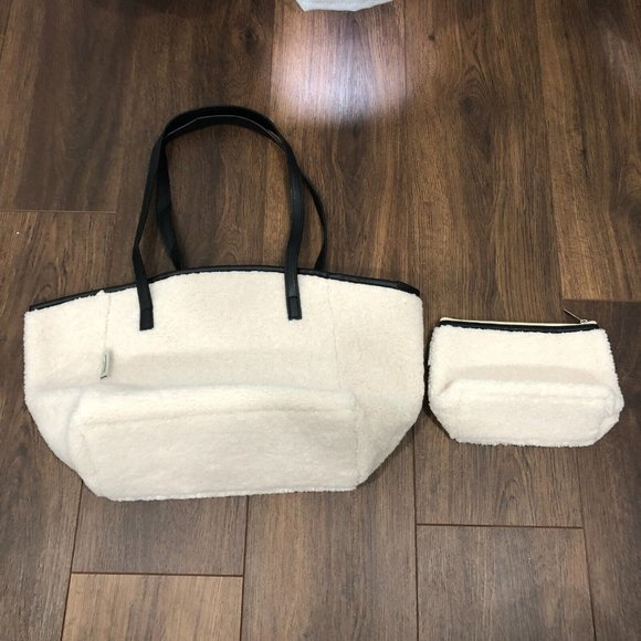 Neiman Marcus Handbags - Neiman Marcus White Sherpa Shearling Tote Bag Faux Fur w/ Matching Small Bag